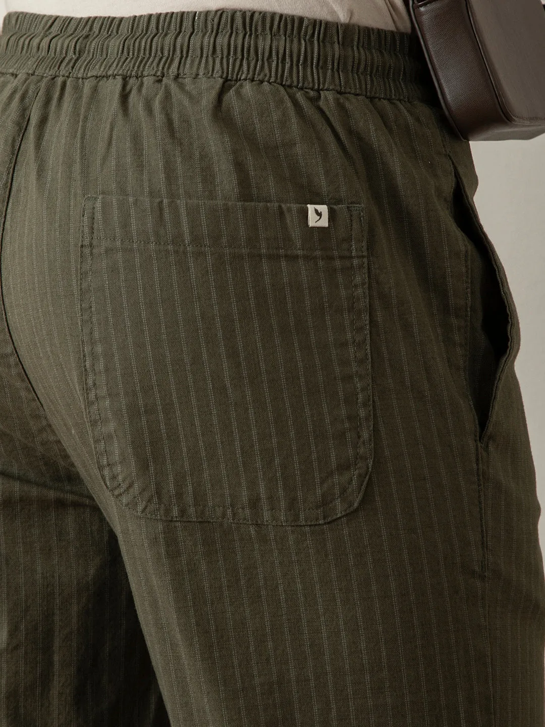 Olive Striped Loose Pants