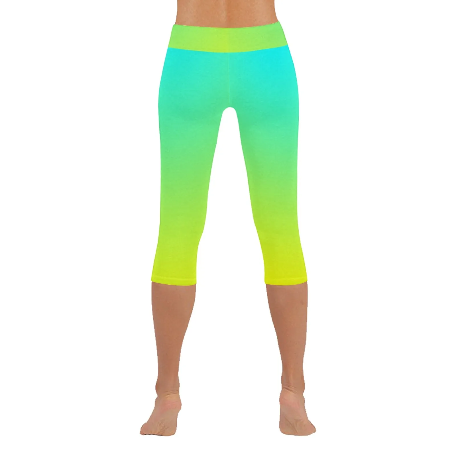 Ombre Aqua Yellow Capri Leggings up to 5 XL