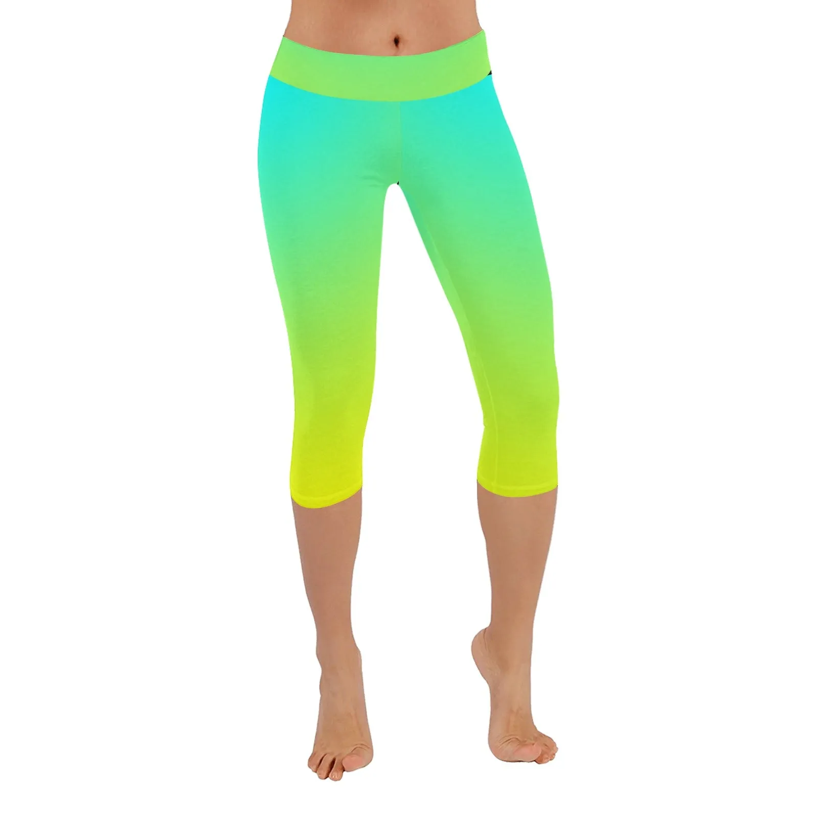 Ombre Aqua Yellow Capri Leggings up to 5 XL