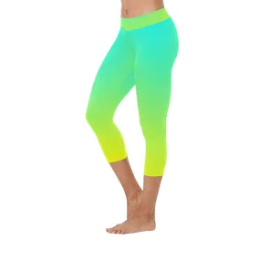 Ombre Aqua Yellow Capri Leggings up to 5 XL