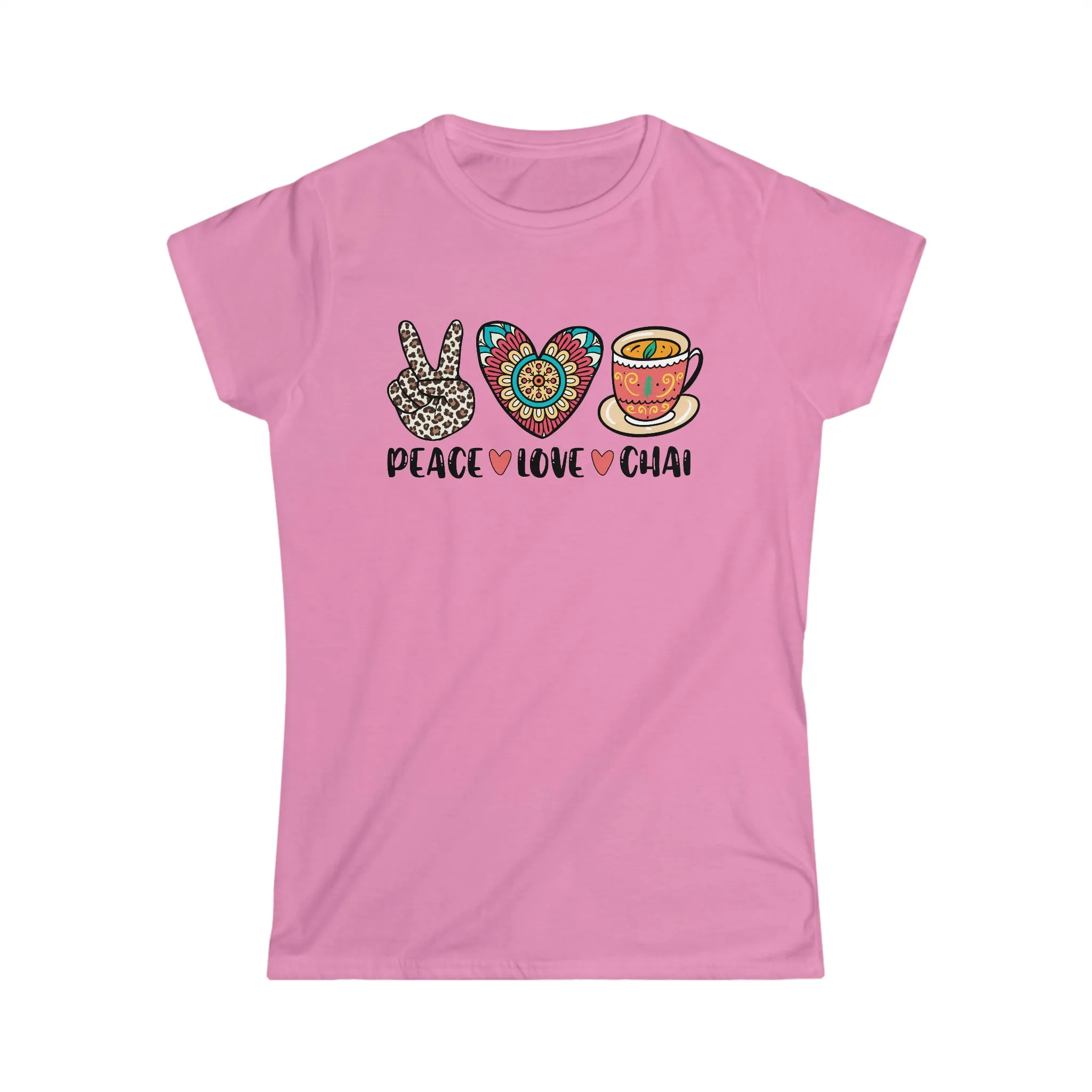 Peace Love Chai Tea Leopard Print Tea Shirt | Tea Lover Gift Indian Shirt  | Women's Slim-Fit Soft Style Tee