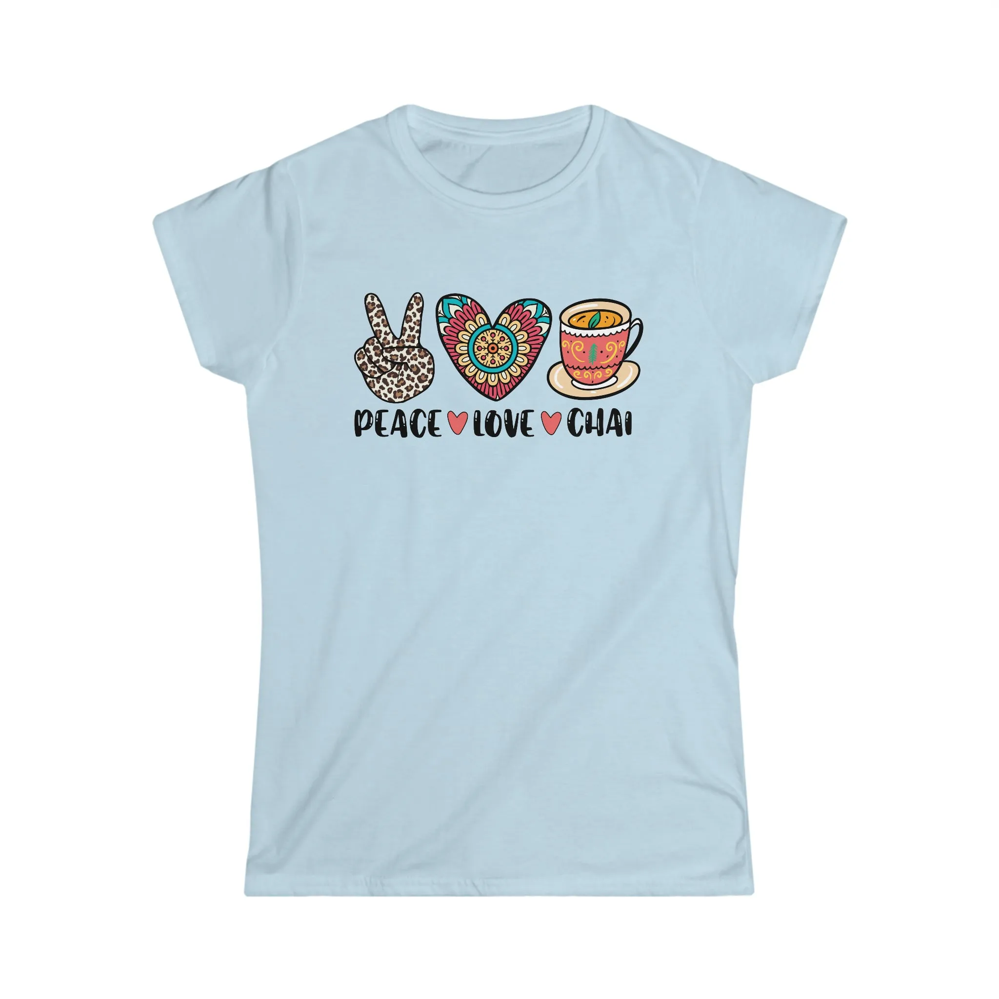 Peace Love Chai Tea Leopard Print Tea Shirt | Tea Lover Gift Indian Shirt  | Women's Slim-Fit Soft Style Tee
