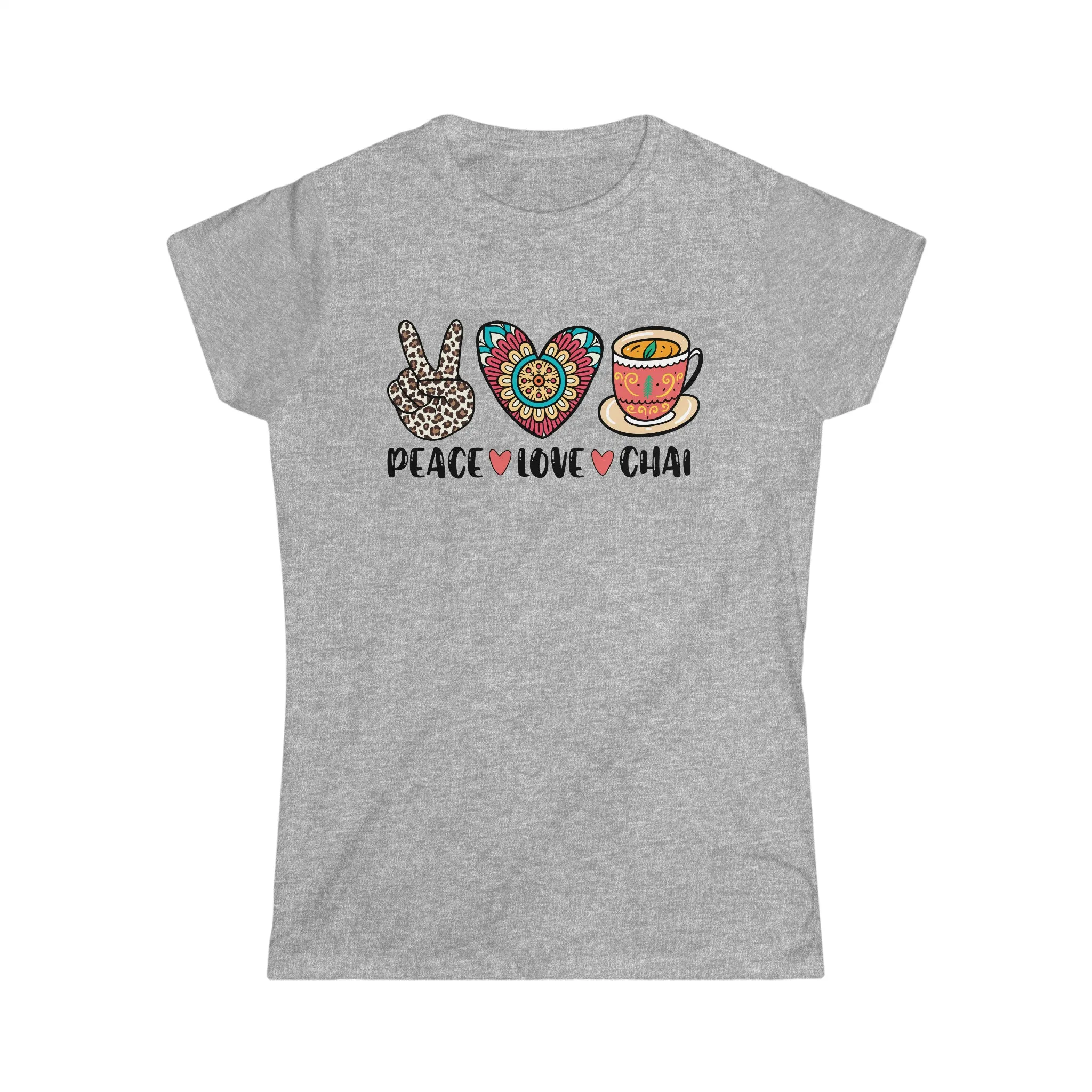 Peace Love Chai Tea Leopard Print Tea Shirt | Tea Lover Gift Indian Shirt  | Women's Slim-Fit Soft Style Tee