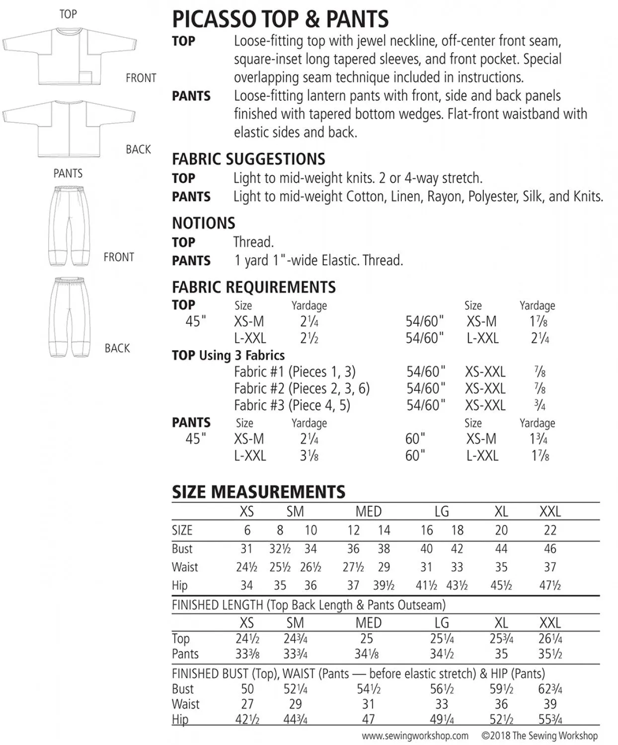 Picasso Top and Pants Pattern by The Sewing Workshop
