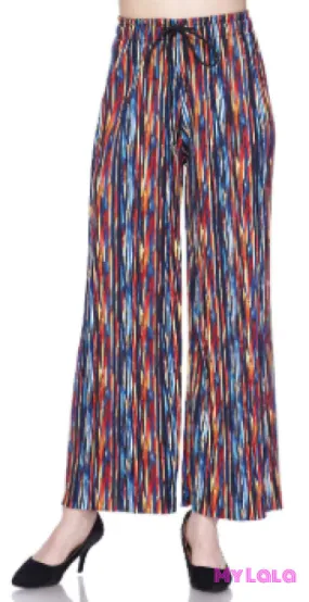 Pleated Palazzo Wide Leg Pants OS (Multi)