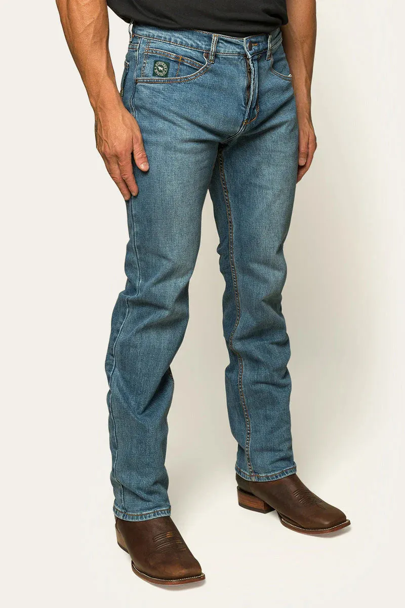 Ringers Western Muster Mens Slim Straight Fit Jean - Mid Wash Blue