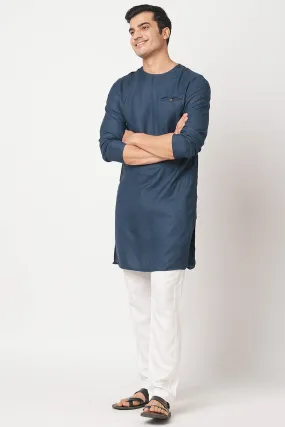 Set Of 2 : Crackle Kurta & Cedar Pants - Navy