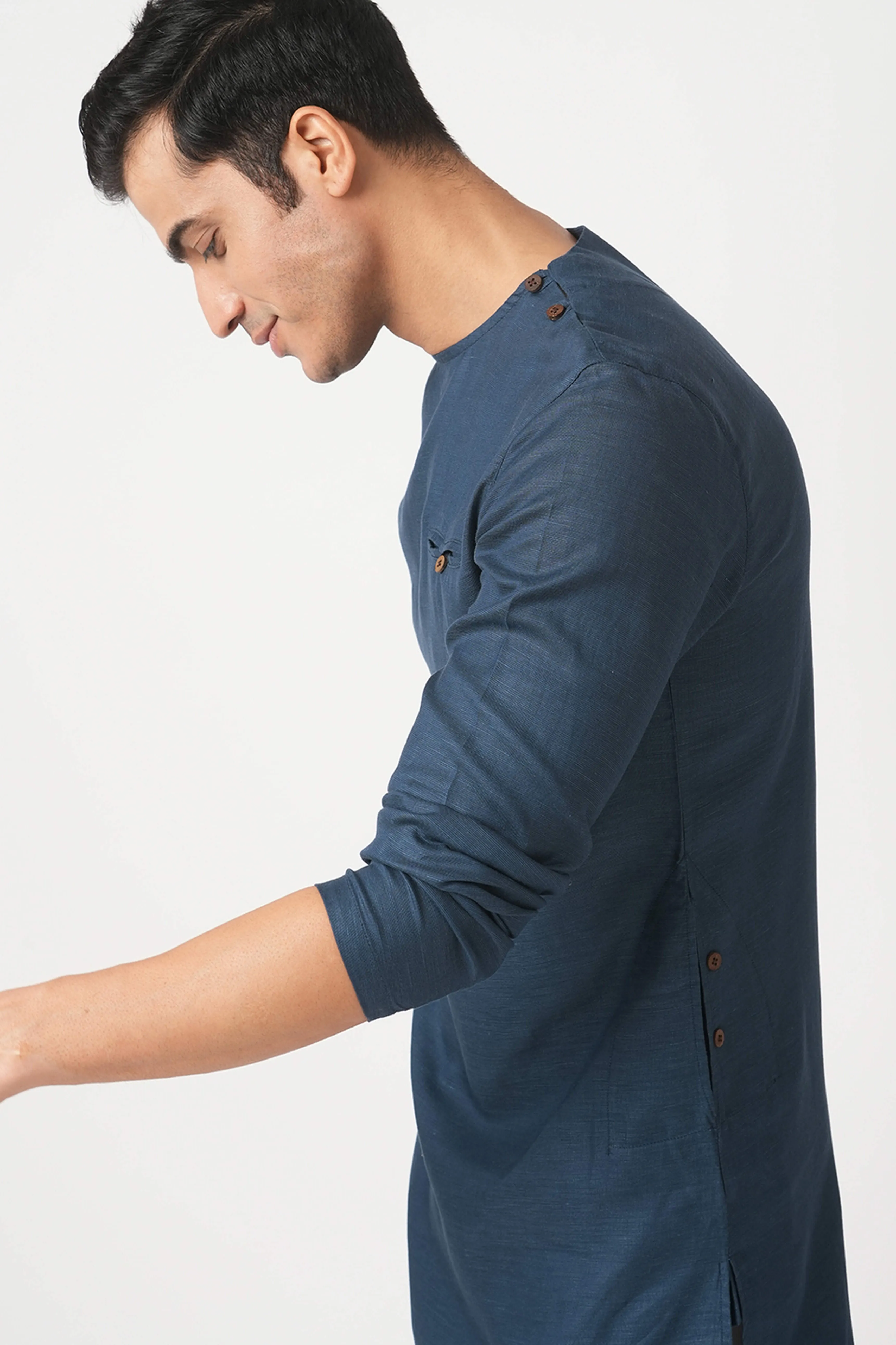 Set Of 2 : Crackle Kurta & Cedar Pants - Navy