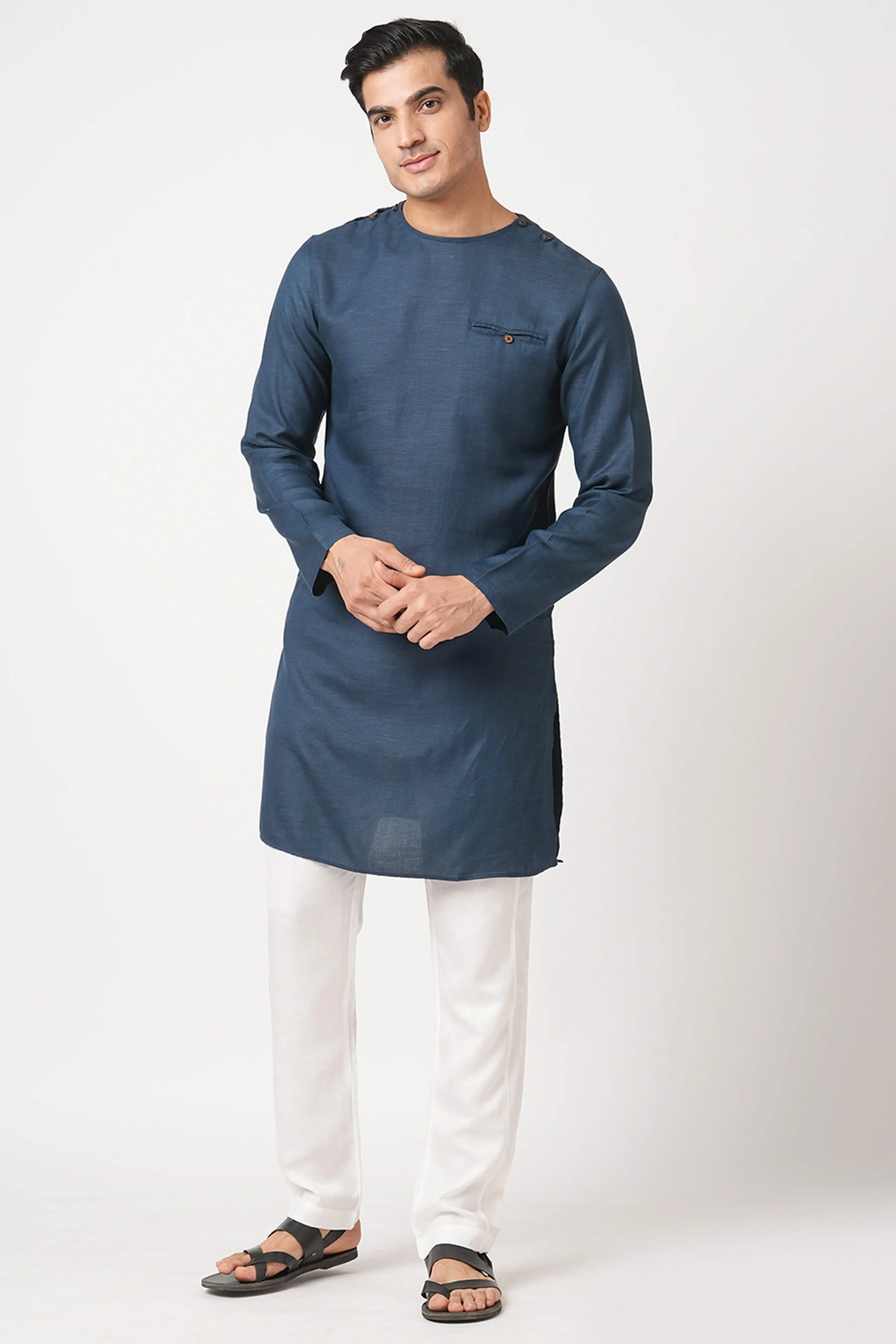 Set Of 2 : Crackle Kurta & Cedar Pants - Navy