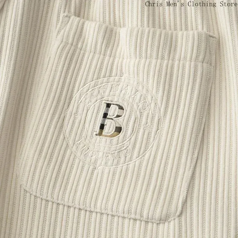 Simple Embroidery Corduroy Solid Pants