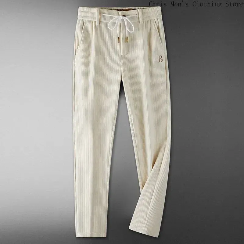 Simple Embroidery Corduroy Solid Pants