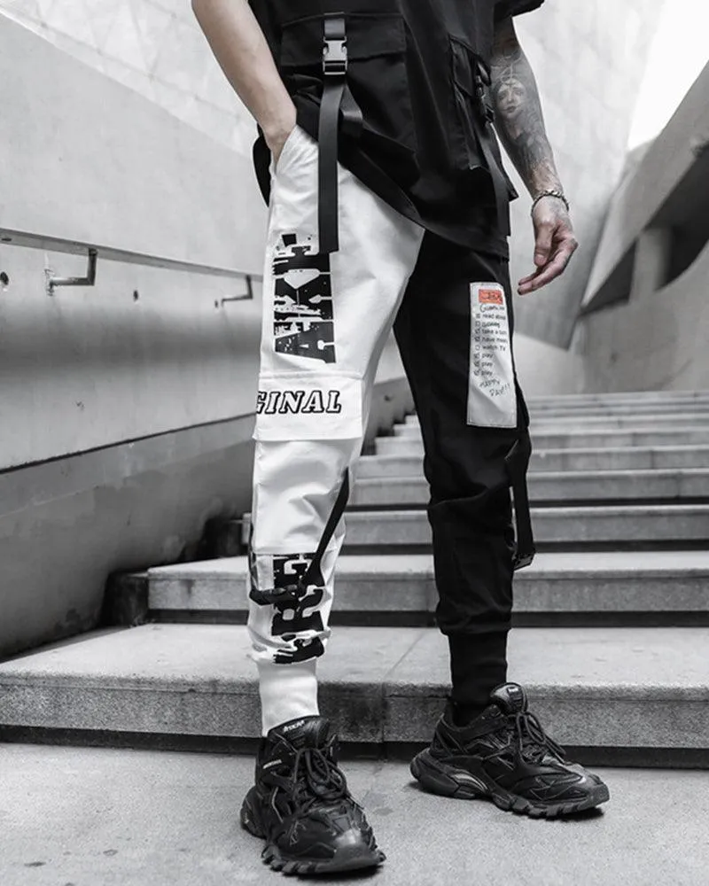 Techwear Ribbon Black and White Pants