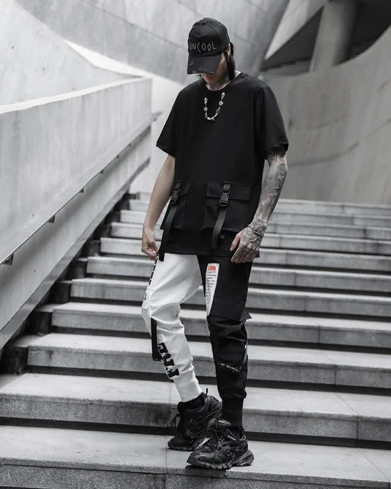 Techwear Ribbon Black and White Pants
