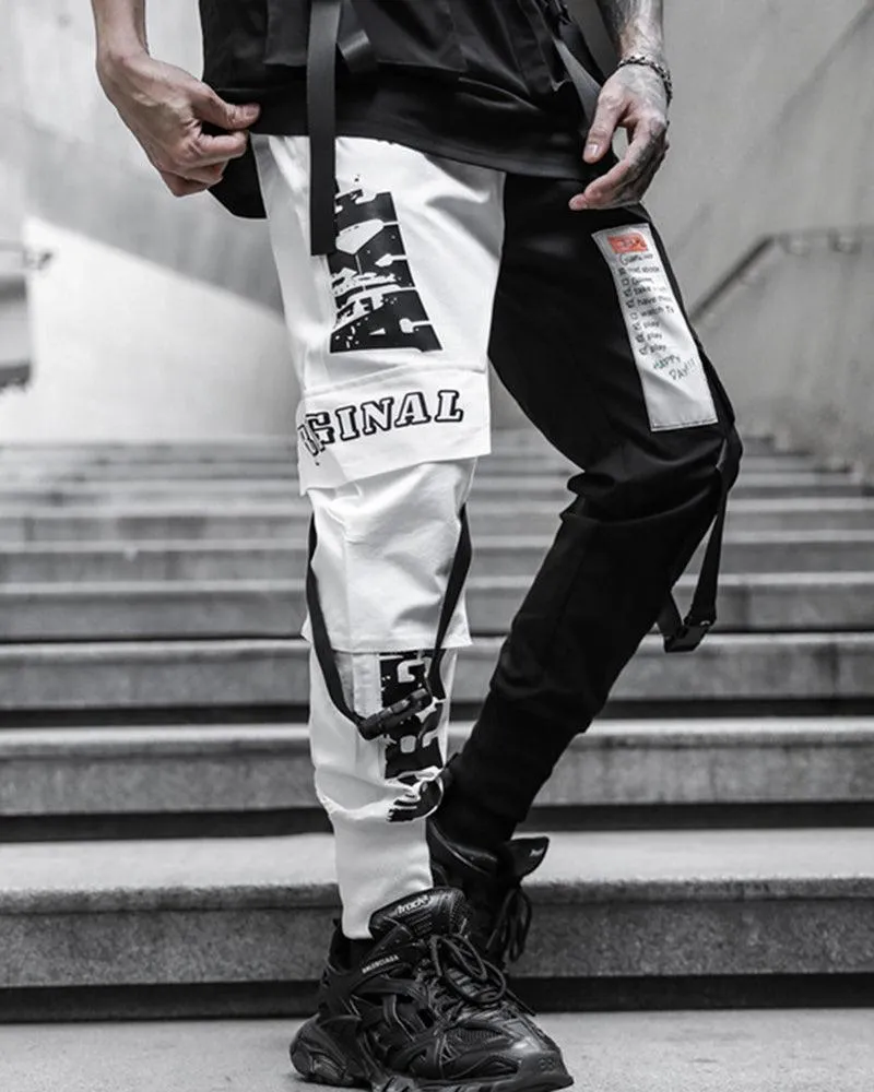 Techwear Ribbon Black and White Pants