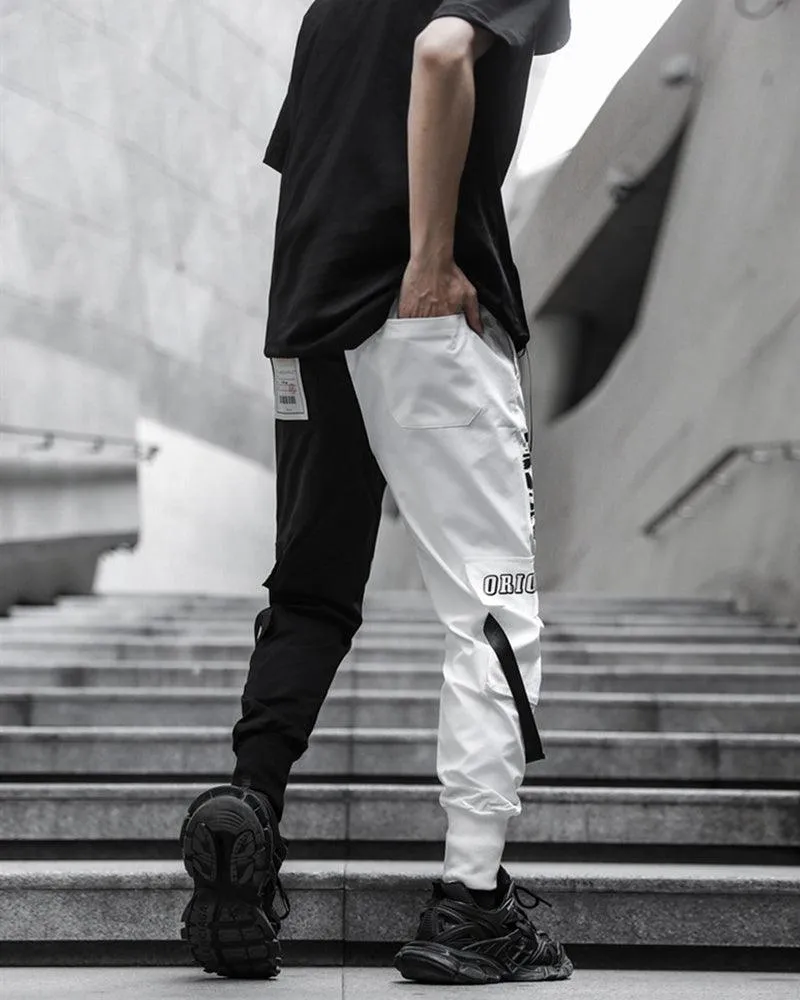 Techwear Ribbon Black and White Pants