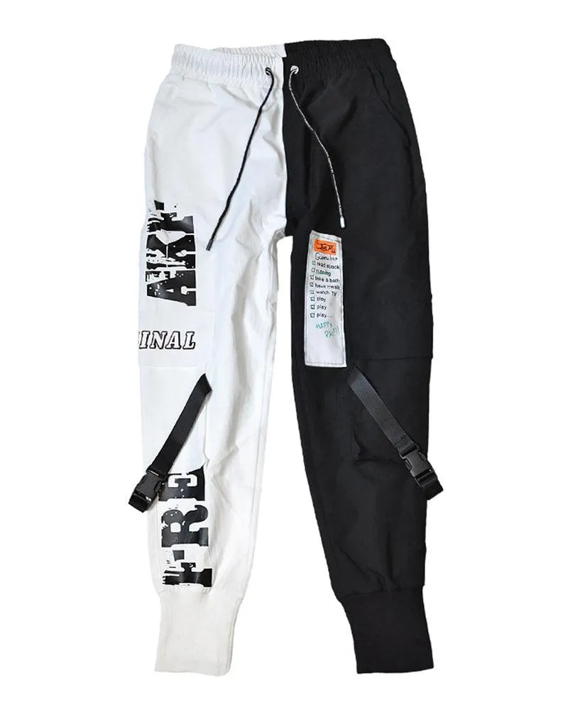 Techwear Ribbon Black and White Pants