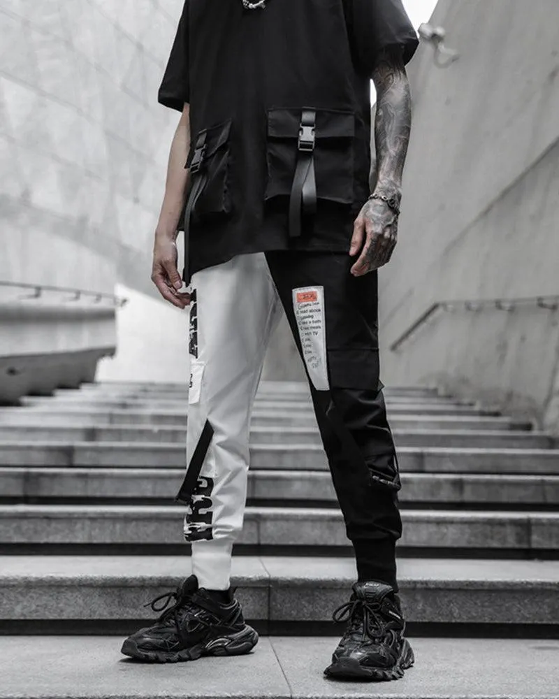 Techwear Ribbon Black and White Pants