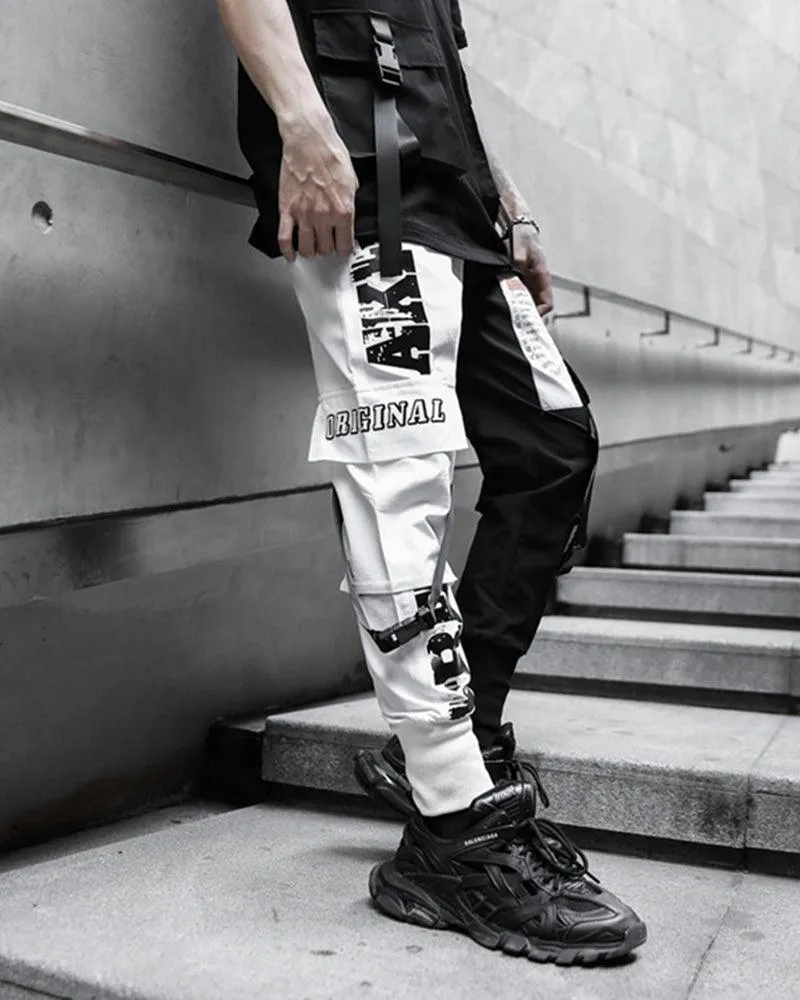Techwear Ribbon Black and White Pants