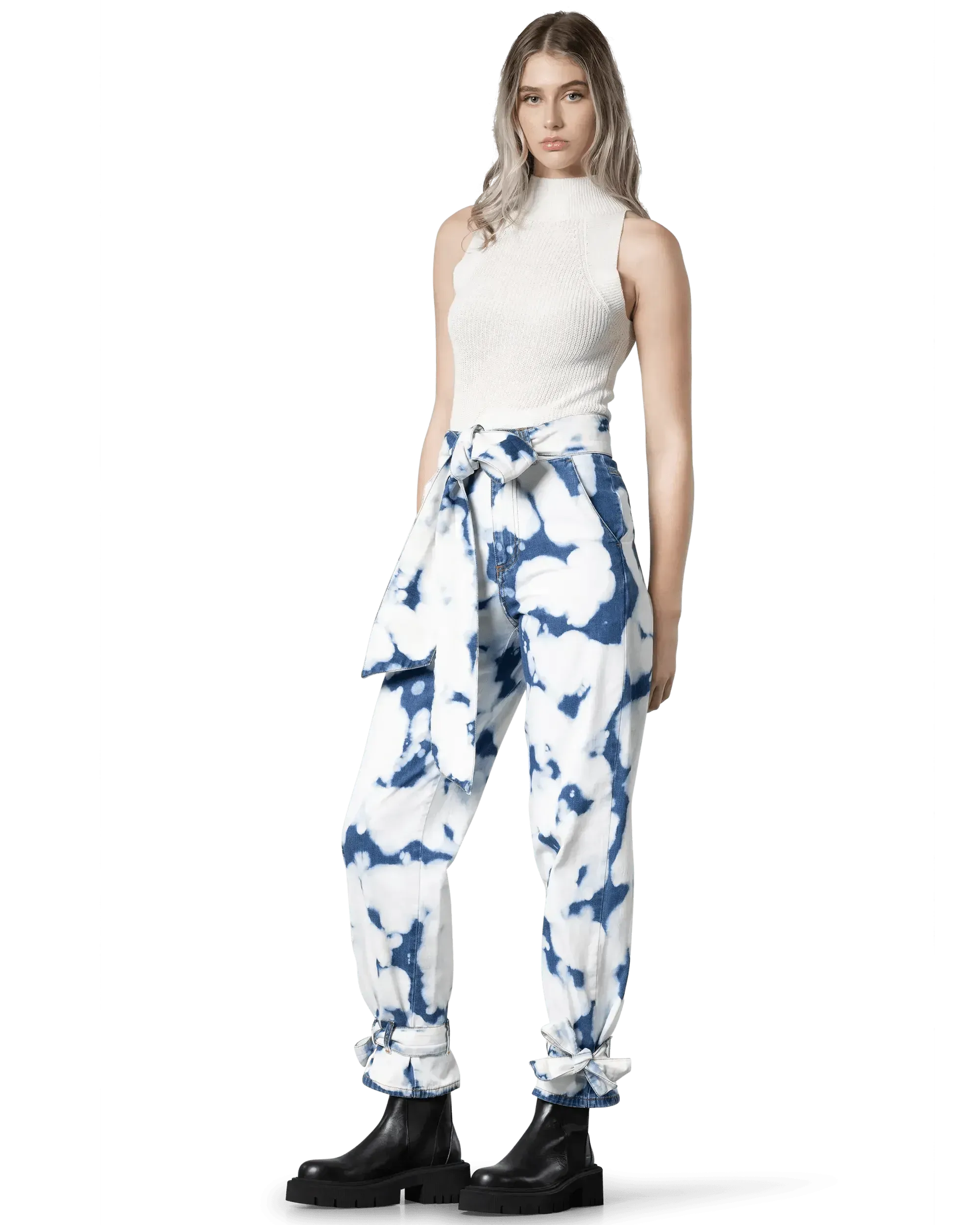 Tie-Dye Ankle-Belted Jeans