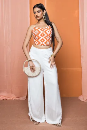 White Ruching Wide Leg Pants