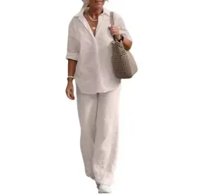 Women 2 Piece Set Shirt Pants Loose Suit    B70152